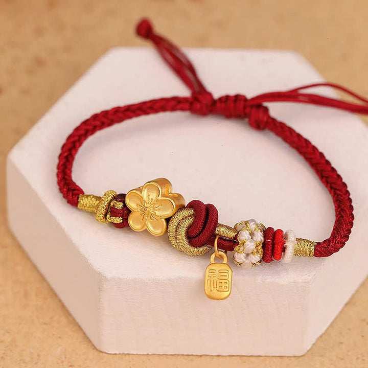Buddha Stones Peach Blossom Happiness Charm Luck Red String Bracelet - image 4