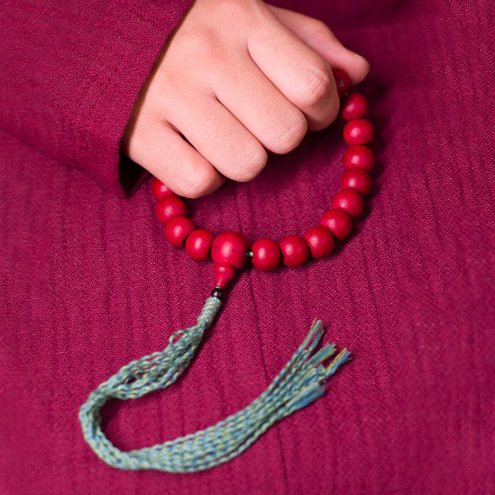 Buddha Stones Abelia Biflora Wood Warding Off Evil Spirits Wrist Mala - 15mm - 21 Beads - image 0