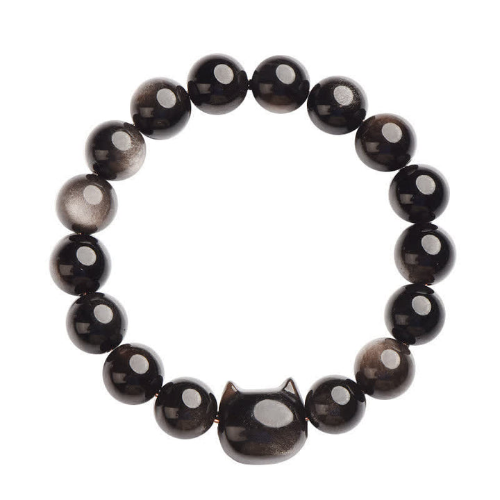 Buddha Stones Gold Sheen Obsidian Silver Sheen Obsidian Lovely Paw Lucky Cat Protection Bracelet - image 29