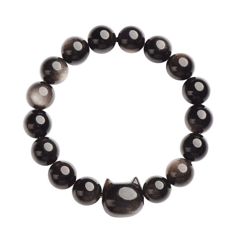 Buddha Stones Gold Sheen Obsidian Silver Sheen Obsidian Lovely Paw Lucky Cat Protection Bracelet - image 34
