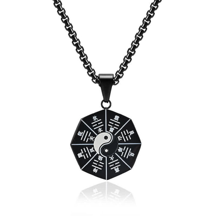 Buddha Stones Bagua Yin Yang Titanium Steel Balance Necklace Pendant - Black - image 0