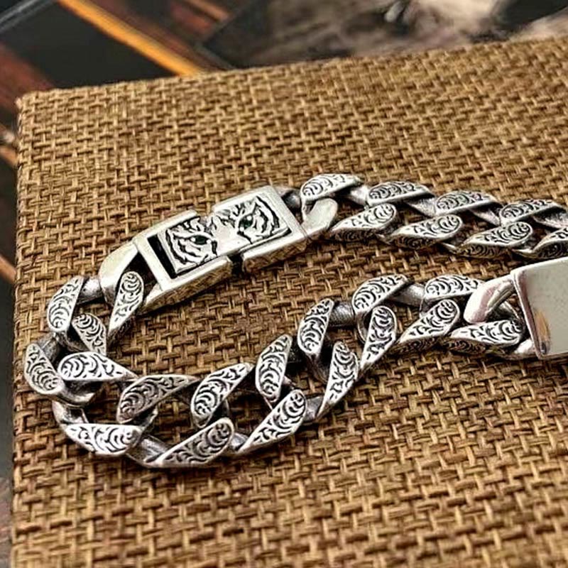 Buddha Stones Tiger Tang Dynasty Flower Design Copper Luck Chain Bracelet - image 9