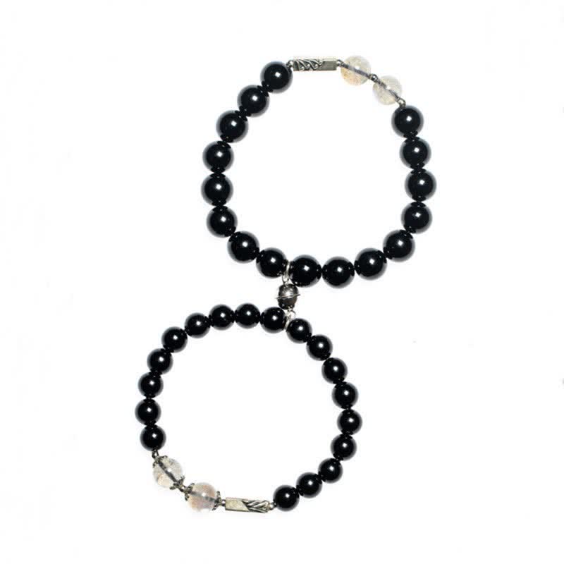 Buddha Stones 925 Sterling Silver Obsidian Moonstone Strength Couple Bracelet - image 18
