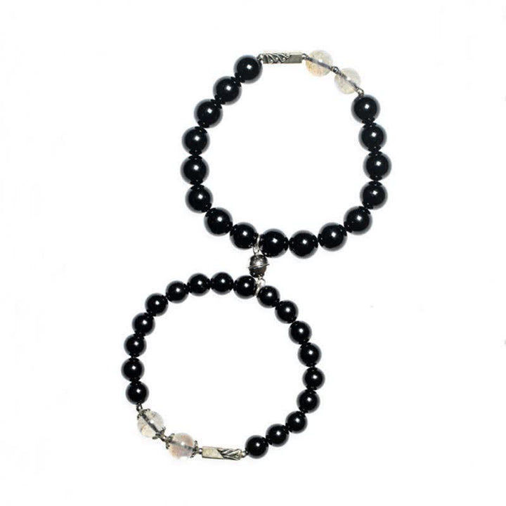 Buddha Stones 925 Sterling Silver Obsidian Moonstone Strength Couple Bracelet - image 18