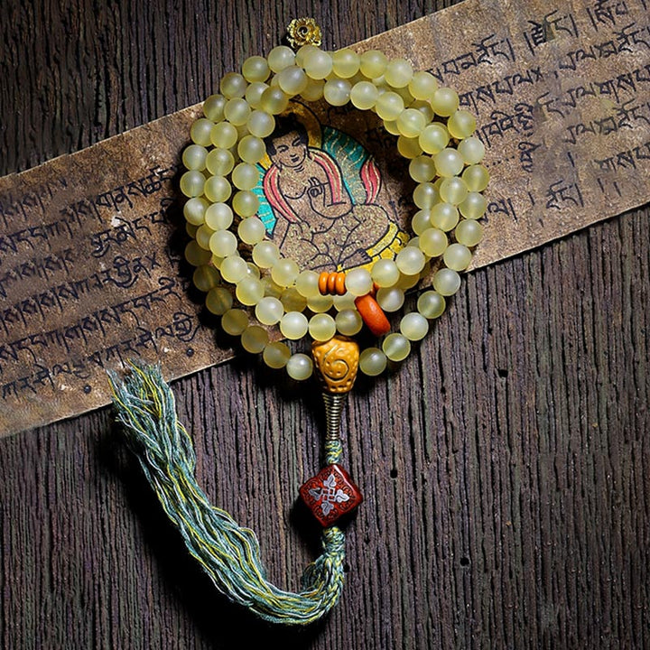 Buddha Stones 108 Mala Beads Tibet Sheep Horn Amber Luck Bracelet - image 13