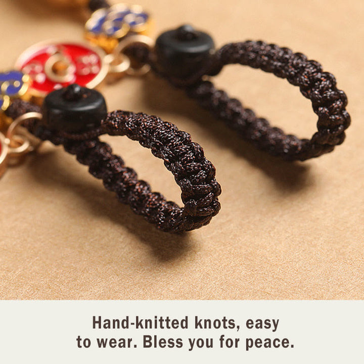 Buddha Stones Ebony Wood Lucky Cat Auspicious Cloud Peace Key Chain Phone Hanging Decoration - image 15
