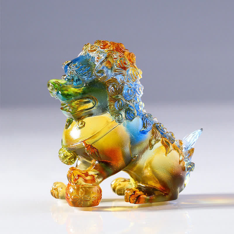 Buddha Stones Handmade Liuli Crystal Lion Art Piece Strength Home Office Decoration - image 6