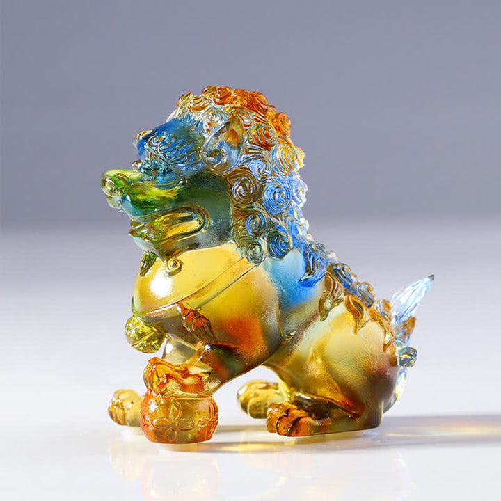 Buddha Stones Handmade Liuli Crystal Lion Art Piece Strength Home Office Decoration - image 6