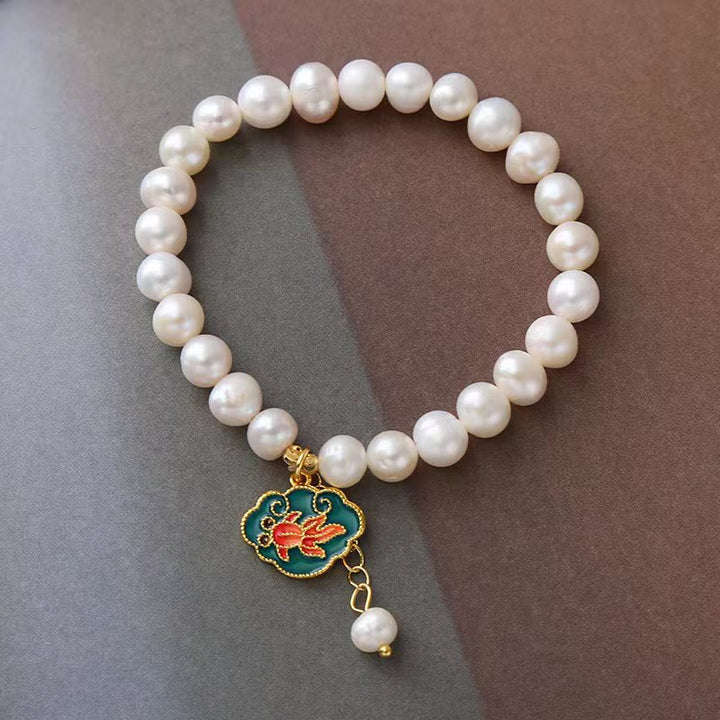 Buddha Stones Natural Pearl Lotus Koi Fish Goldfish Optimism Charm Bracelet - image 3