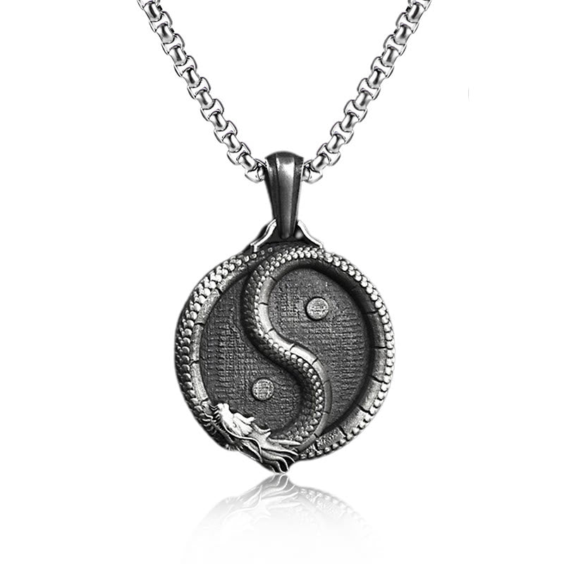 Buddha Stones Pure Tin Yin Yang Dragon Luck Strength Necklace Pendant - Pendant&Common Chain - image 2