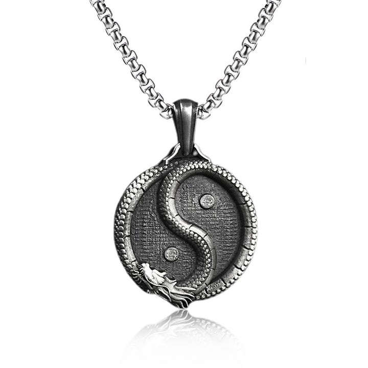 Buddha Stones Pure Tin Yin Yang Dragon Luck Strength Necklace Pendant - Pendant&Common Chain - image 2
