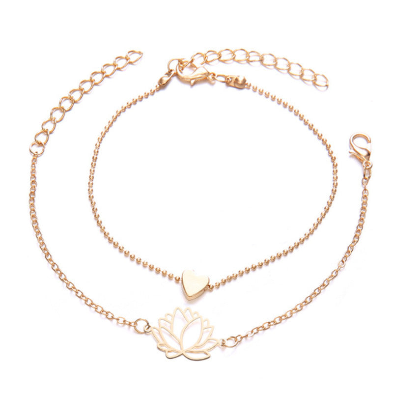 Buddha Stones 2Pcs Lotus Flower Love Heart Enlightenment Bracelet - LOTUS SYMBOL - image 0