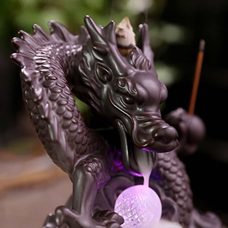 Buddha Stones Auspicious Dragon Ceramic Backflow Smoke Fountain Meditation Healing Incense Burner Led Ball Decoration - image 6