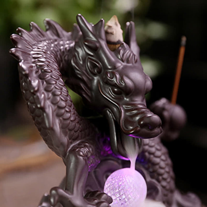 Buddha Stones Auspicious Dragon Ceramic Backflow Smoke Fountain Meditation Healing Incense Burner Led Ball Decoration - image 6