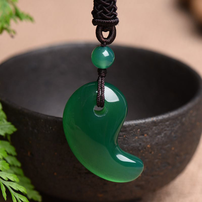 Buddha Stones Red Agate Green Agate Moon Pattern Confidence Calm Necklace - Green Agate - image 6