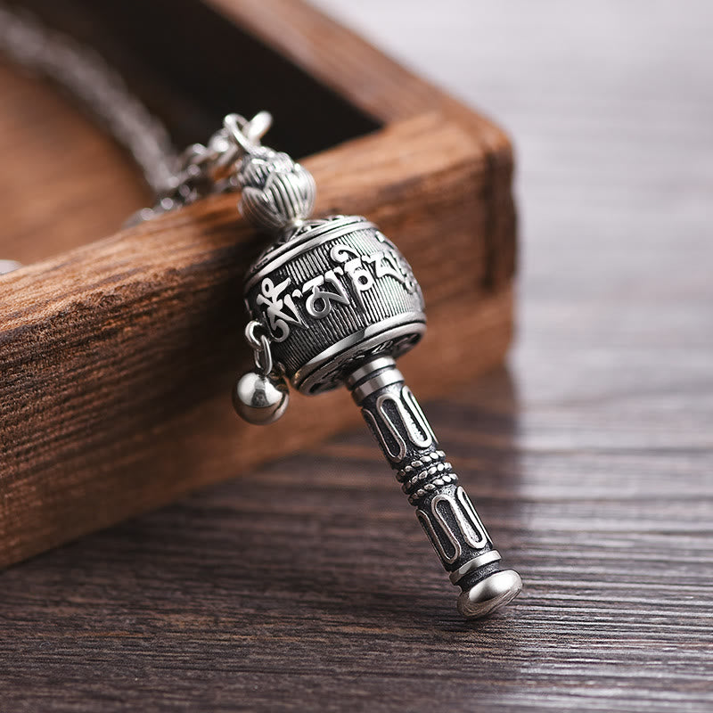 Buddha Stones Tibetan Om Mani Padme Hum Prayer Wheel Lotus Wisdom Rotatable Necklace Pendant - Om Mani Padme Hum(Love♥Focus) - image 0