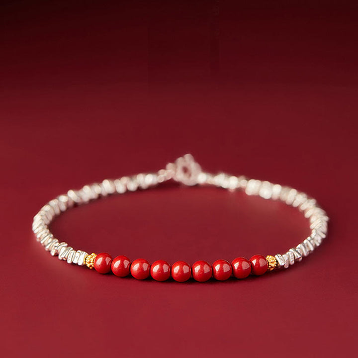 Buddha Stones 925 Sterling Silver Cinnabar Fu Character Blessing Bracelet - Cinnabar(Wrist Circumference 15-18cm) - image 0