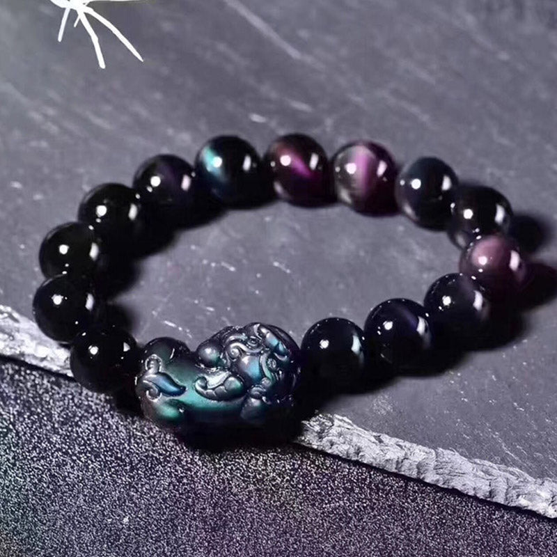 Buddha Stones FengShui PiXiu Rainbow Obsidian Luck Bracelet - image 1