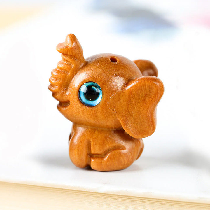 Buddha Stones Sandalwood Small Leaf Red Sandalwood Green Sandalwood Lucky Mini Elephant Carved Protection Decoration - Sandalwood(Protection♥Calm) - image 3