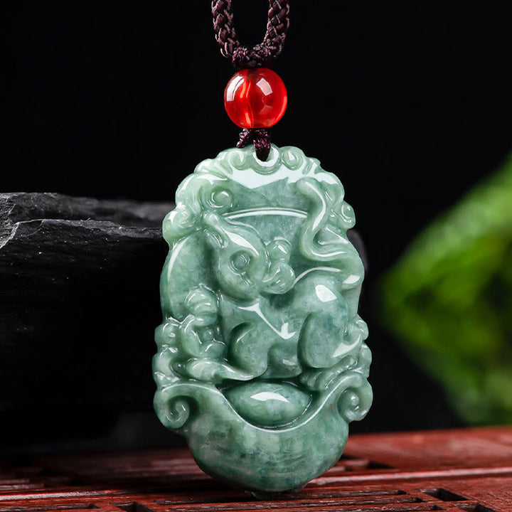 Buddha Stones Natural Jade 12 Chinese Zodiac Prosperity Necklace Pendant - image 9