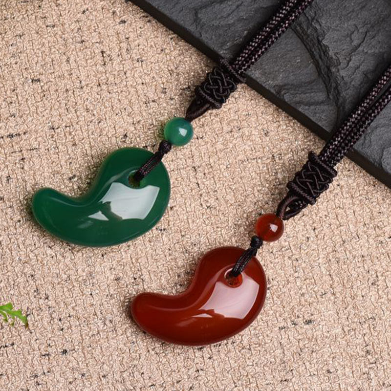 Buddha Stones Red Agate Green Agate Moon Pattern Confidence Calm Necklace - image 0