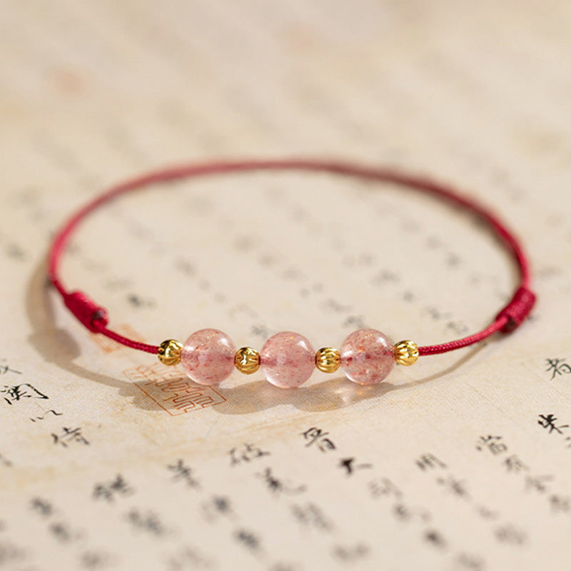 Buddha Stones Strawberry Crystal Beads Luck Red String Anklet - image 9