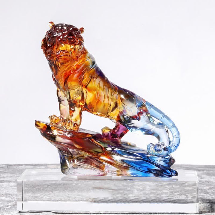 Buddha Stones Handmade Liuli Crystal Tiger Art Piece Protection Home Decoration - image 16
