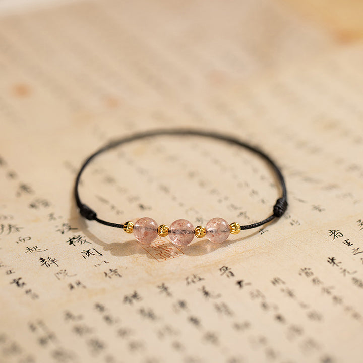 Buddha Stones Strawberry Crystal Beads Luck Red String Anklet - Black (Anklet Circumference 20-25cm) - image 10