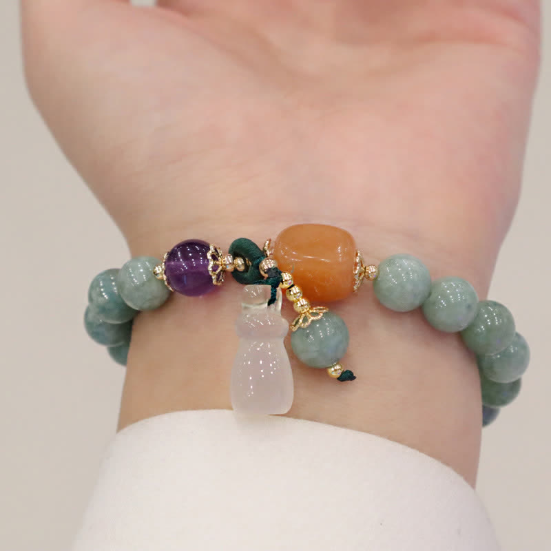 Buddha Stones Cyan Jade Lotus Pumpkin Wish Peace Buckle Amethyst Crystal Healing Bracelet - image 8