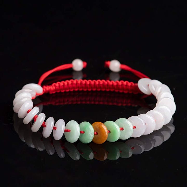 Buddha Stones Round Jade Lucky Red String Weave Bracelet - image 14