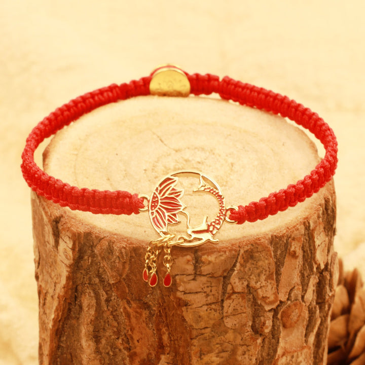 Buddha Stones Tibetan Handmade Lotus Koi Fish Lucky Red String Bracelet - image 3