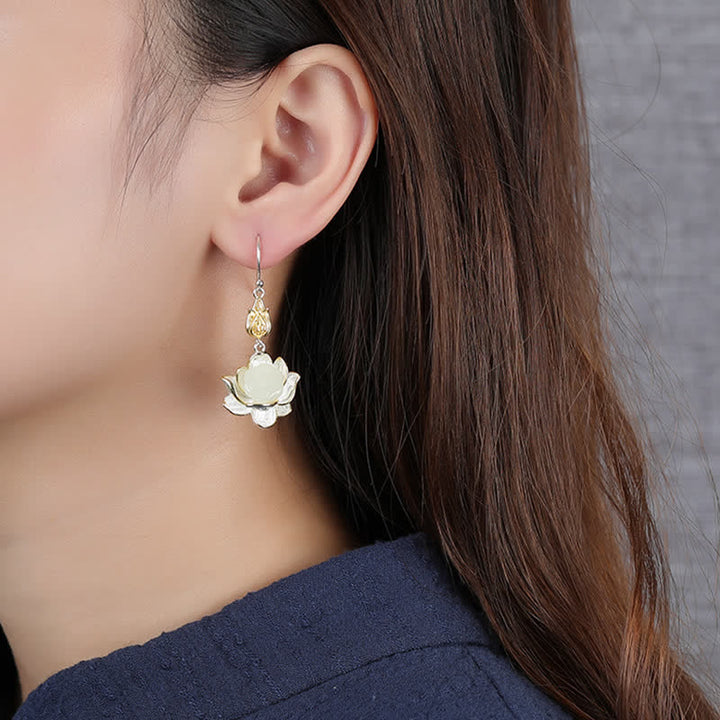 Buddha Stones White Jade Protection Harmony Drop Earrings - image 4