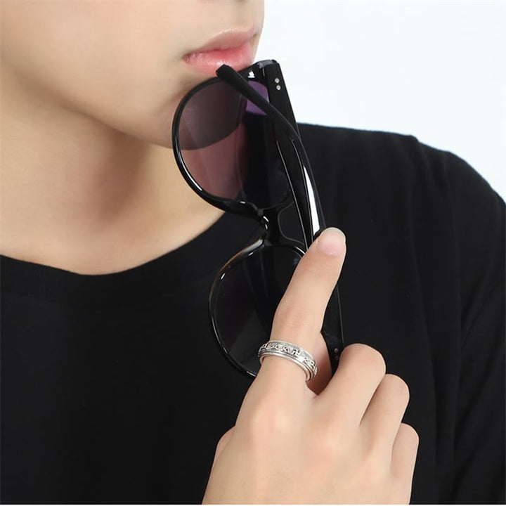 Buddha Stones Tibetan Om Mani Padme Hum PiXiu Engraved Wealth Luck Rotatable Ring - image 7