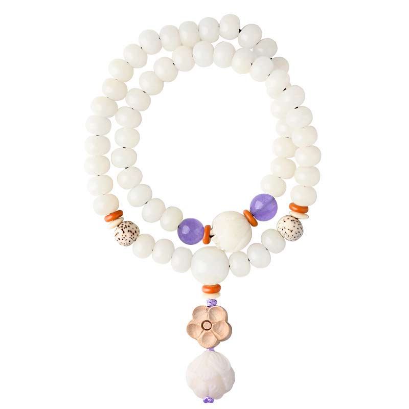 Buddha Stones Tibetan White Jade Bodhi Lotus Blessing Bracelet - image 19