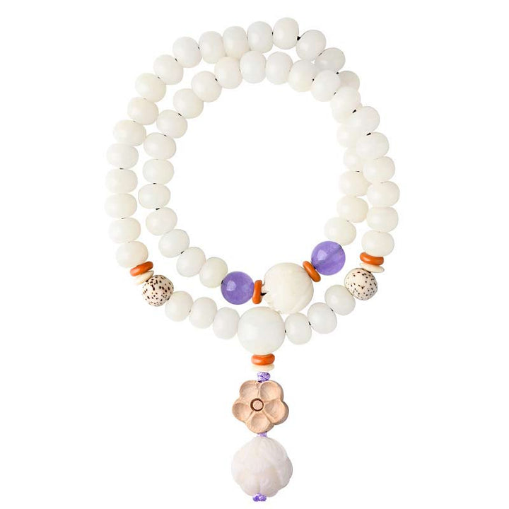 Buddha Stones Tibetan White Jade Bodhi Lotus Blessing Bracelet - image 19