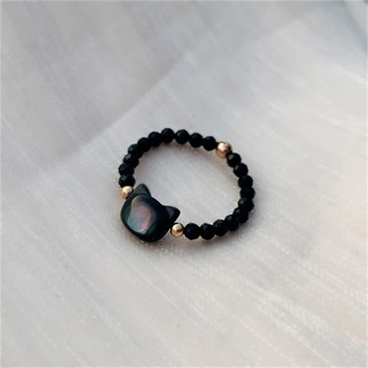 Buddha Stones Natural Tridacna Stone Lovely Cat 14K Gold Plated Blessing Ring - image 6