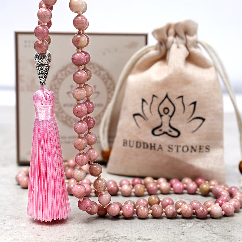 Buddha Stones 108 Mala Rhodonite Beads Yoga Meditation Prayer Beads Bracelet - image 5