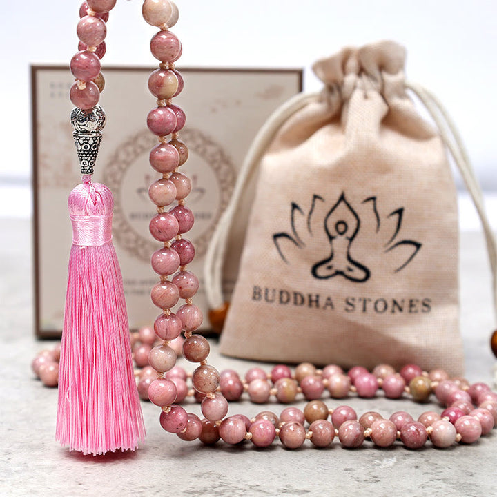 Buddha Stones 108 Mala Rhodonite Beads Yoga Meditation Prayer Beads Bracelet - image 5