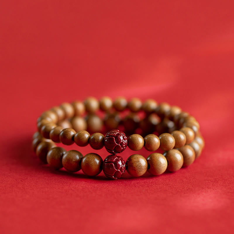 Buddha Stones Peach Wood Lotus Cinnabar Luck Wealth Bracelet - image 1