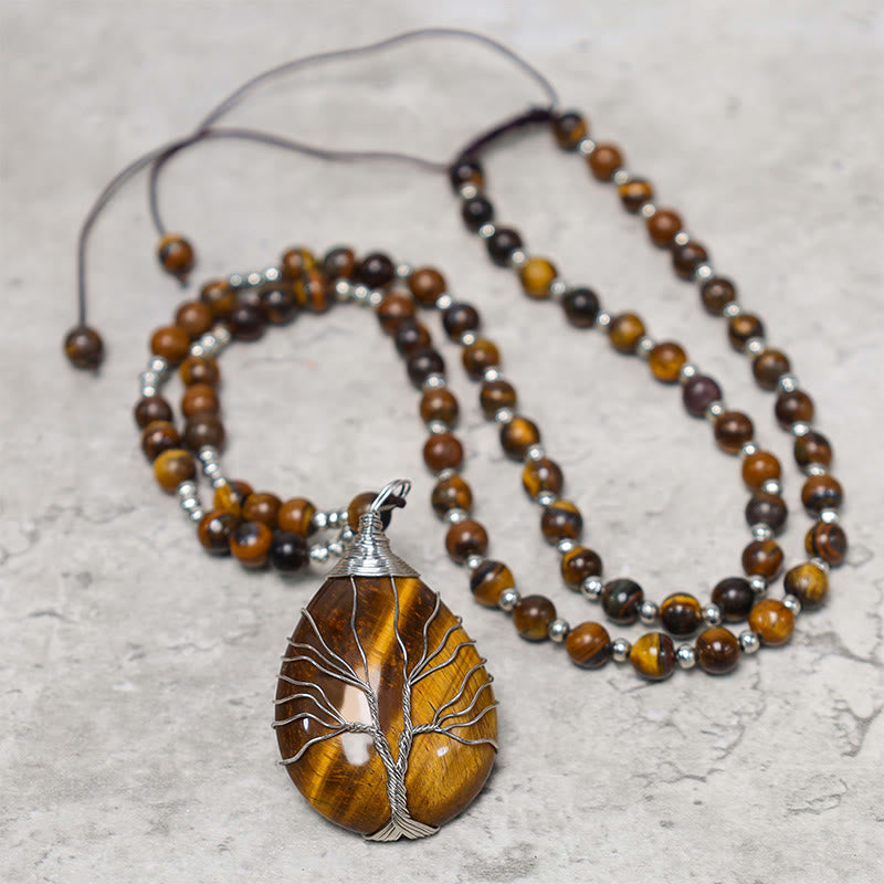 Buddha Stones Natural Tiger Eye Strength Beaded Pendant Necklace - image 0