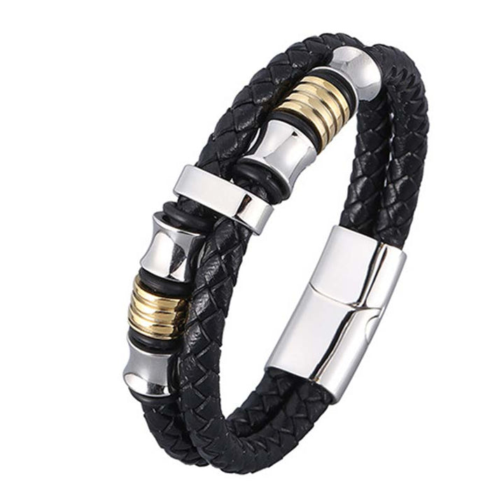 Buddha Stones Layered Leather Weave Fortune Bracelet - Silver&Gold 20.5cm - image 16