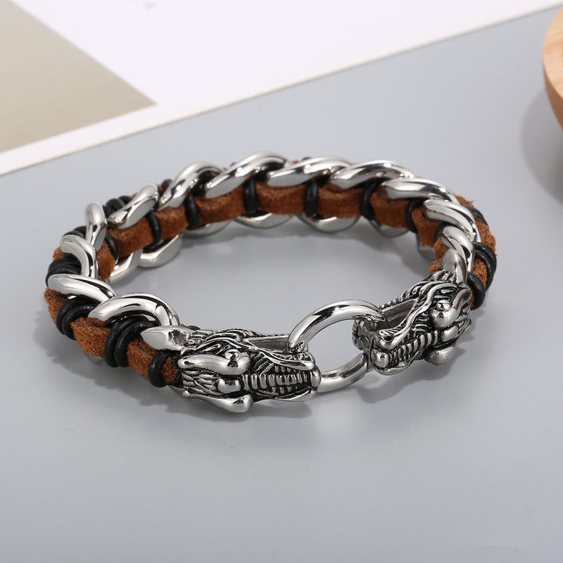 Buddha Stones Dragon Leather Titanium Steel Protection Luck Braided Bracelet - image 14