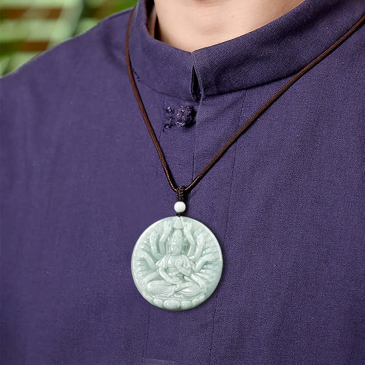 Buddha Stones Thousand-Hand Kwan Yin Avalokitesvara Jade Blessing String Necklace Pendant - image 2