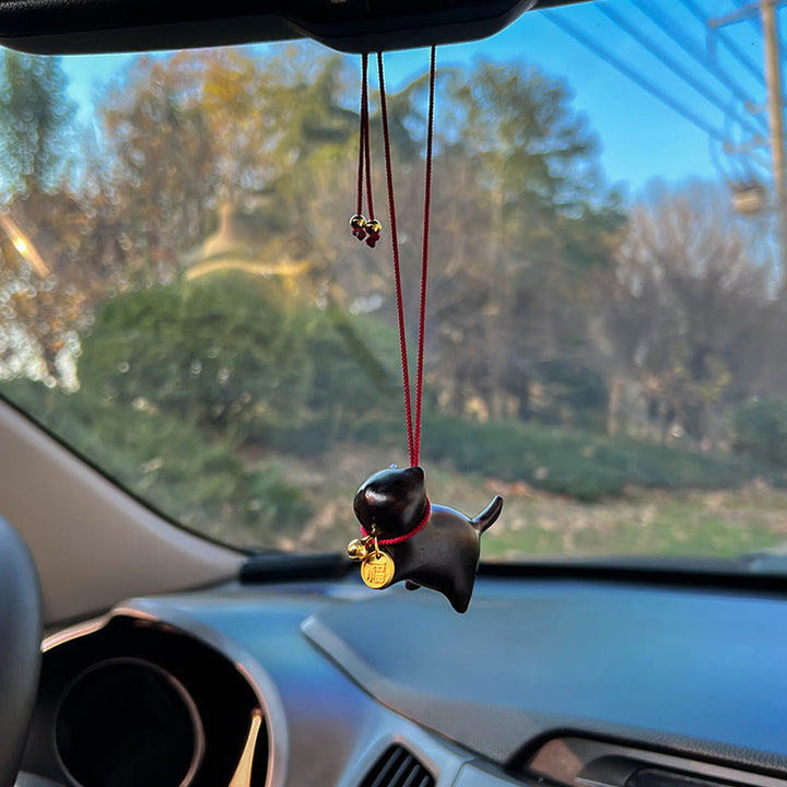 Buddha Stones Ebony Wood Green Sandalwood Lucky Cat Fu Character Lucky Fortune Bell Balance Car Hanging Decoration - image 4