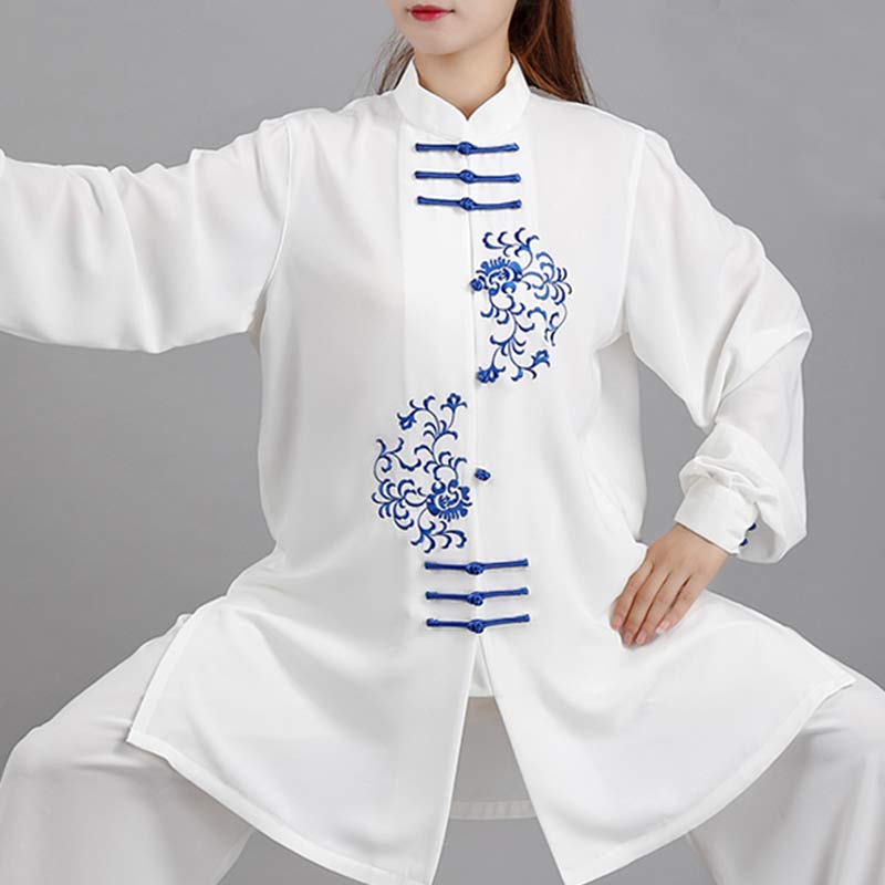 Buddha Stones Flower Embroidery Meditation Prayer Spiritual Zen Tai Chi Qigong Practice Unisex Clothing Set - US12，UK/AU16，EU44 (3XL) - image 0