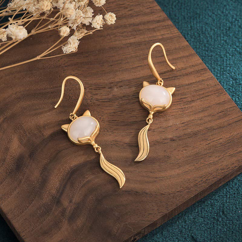 FengShui White Jade Fox Fortune Earrings - image 3
