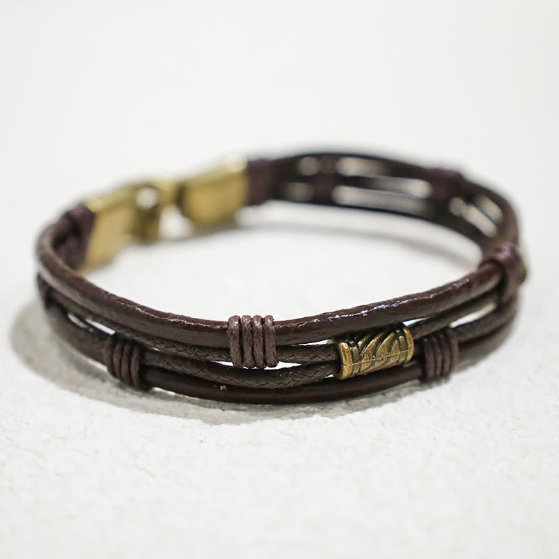Buddha Stones Vintage Leather Wrist Band Brown Rope Layered Bracelet Bangle - image 4