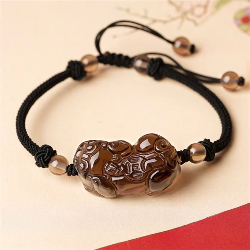 Buddha Stones Natural Obsidian Amethyst Citrine PiXiu Cooper Coin Wealth Bracelet - lce Obsidian(Positive♥Courage) - image 3