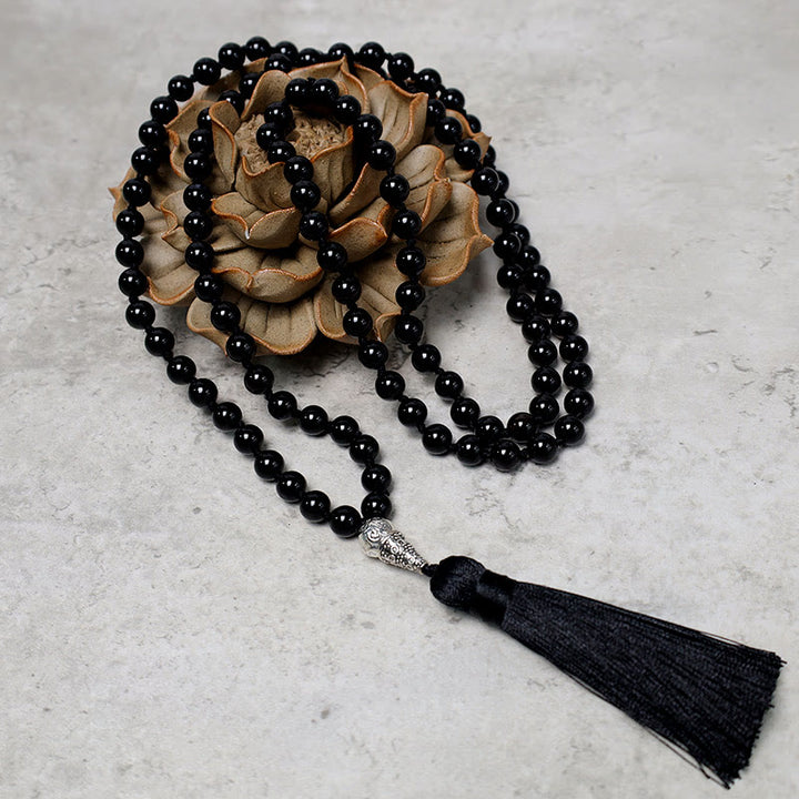 Buddha Stones 108 Mala Black Onyx Beads Yoga Meditation Prayer Beads Necklace - image 2