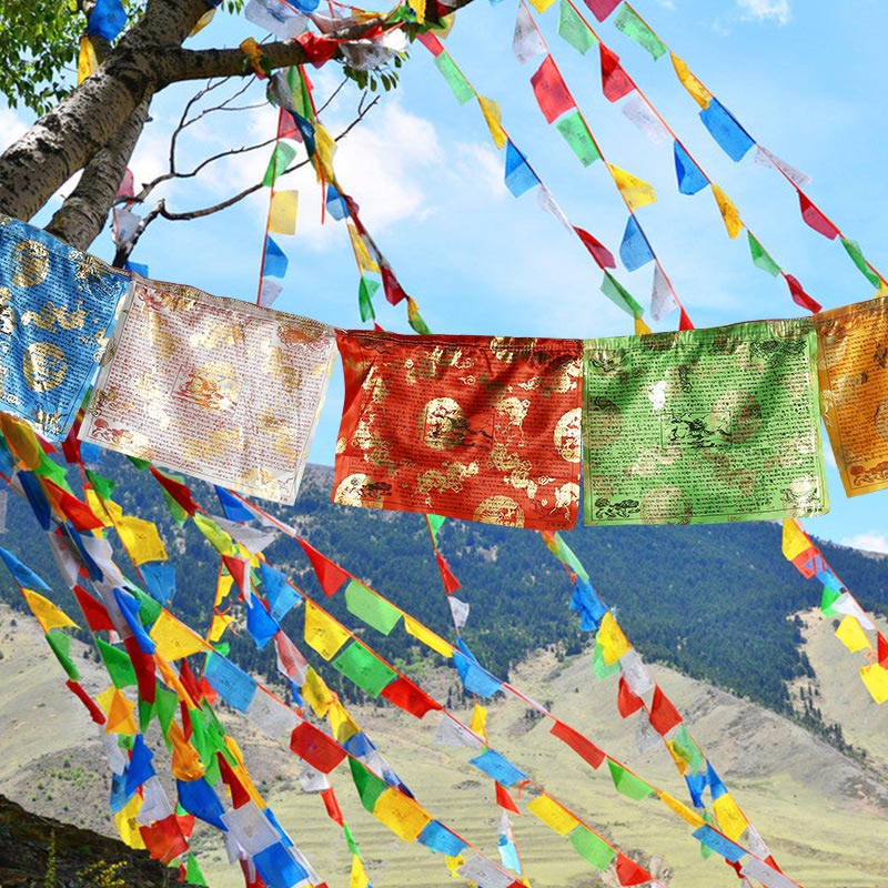 Tibetan 5 Colors Windhorse Blessing Dragon Pattern Outdoor 20 Pcs Prayer Flag Decoration - 7m - image 0